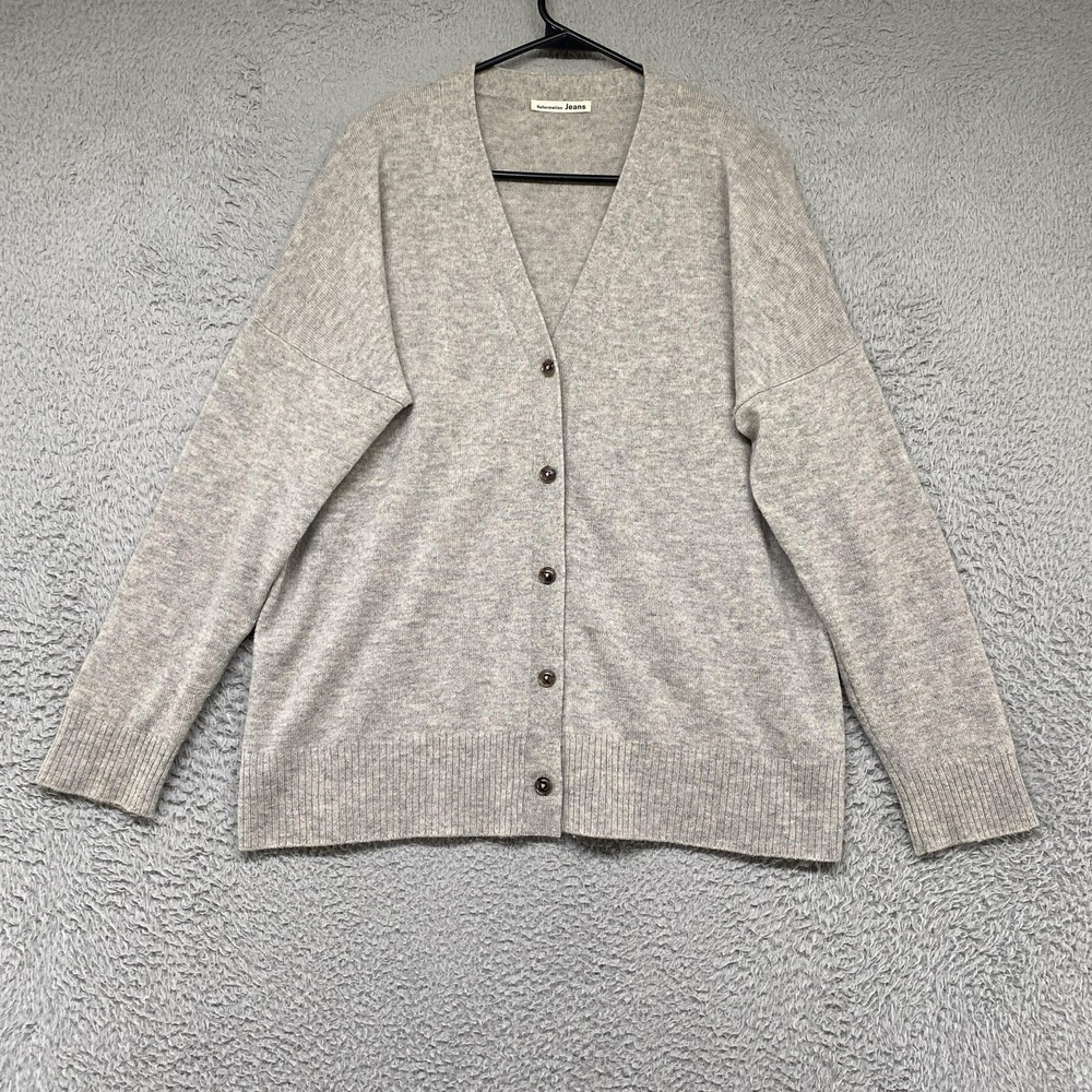 Reformation Cashmere Cardigan Sweater Womens Medium Gray V Neck Button Front